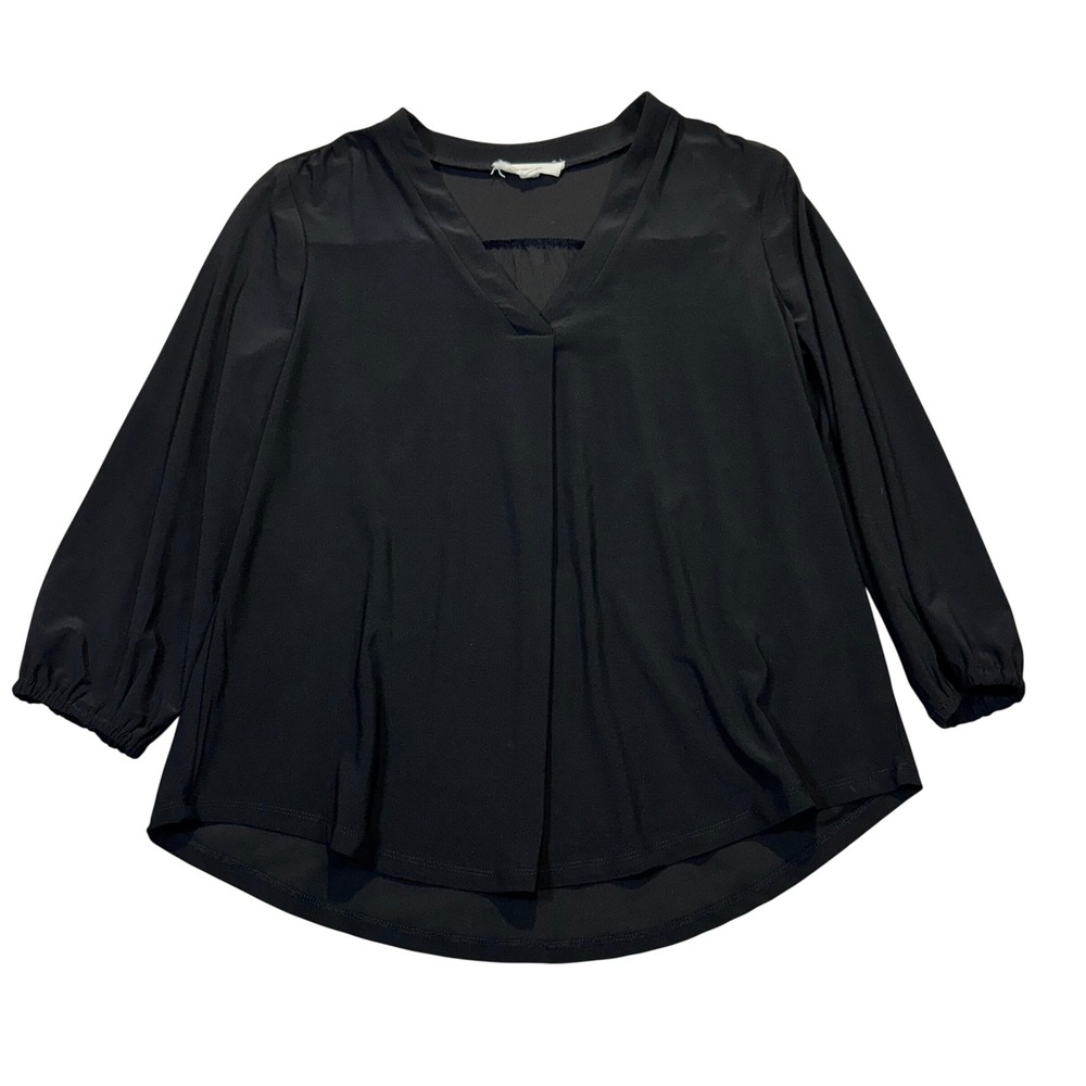 Two‎ by Vince Camuto Blouse Womens Small Black Split V-Neck Pleated Minimalist